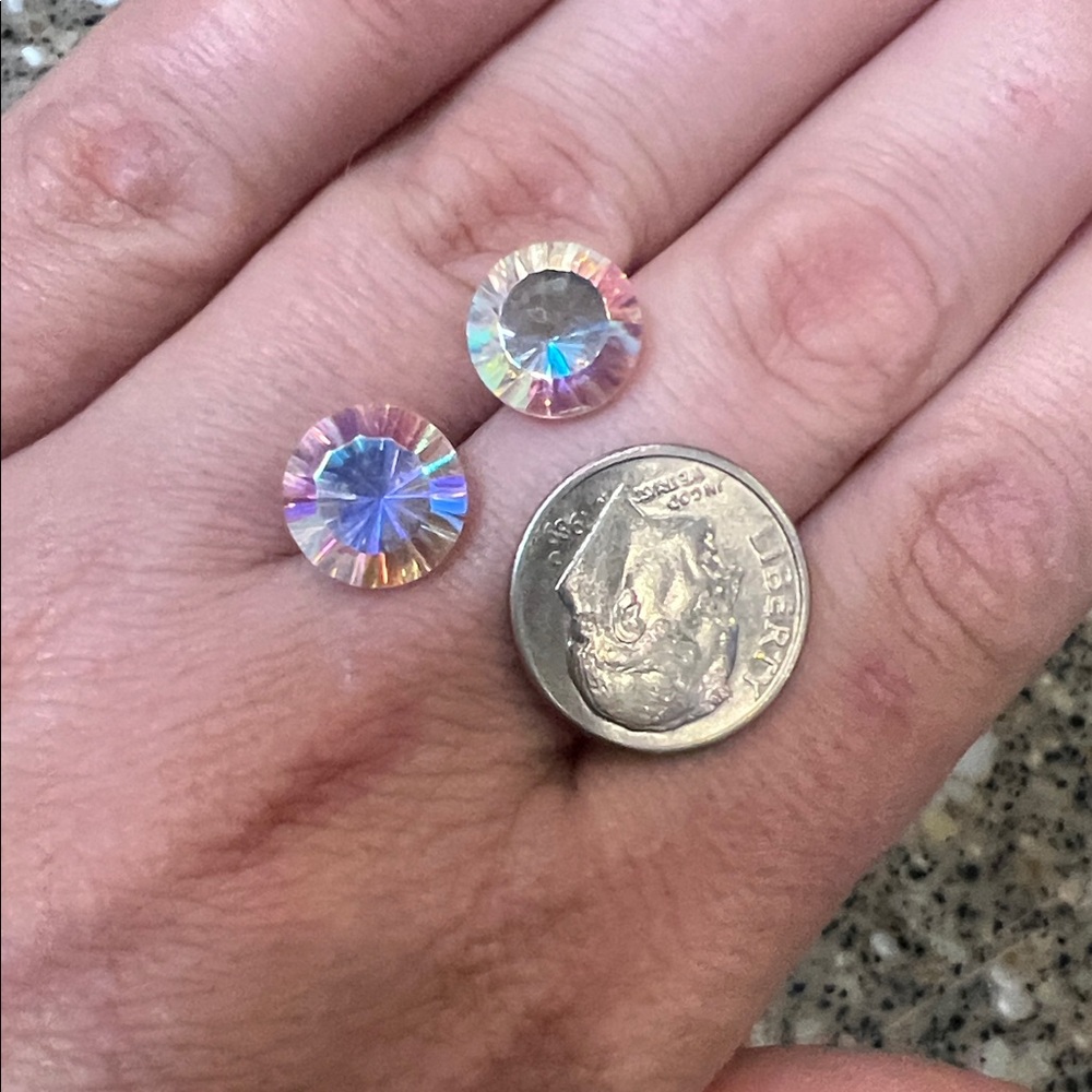 Set 2pcs Iridescent Rainbow Aurora Unicorn Round Unidentified Loose Gemstones - Picture 9 of 17